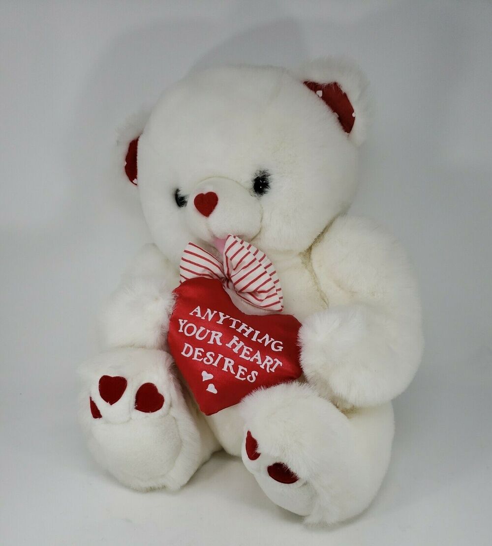 Vintage Fordlet Valentine Heart Bear Medium White Red Soft Love